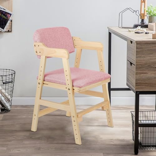 OHMG Esszimmerstuhl mit Rückenlehne und Armlehne, moderner Küchenstuhl, Sessel, Hochstuhl aus Holz, Relaxstuhl, Wohnzimmerstuhl, verstellbare Autoren, Kindersessel Basic (1, Rosa)