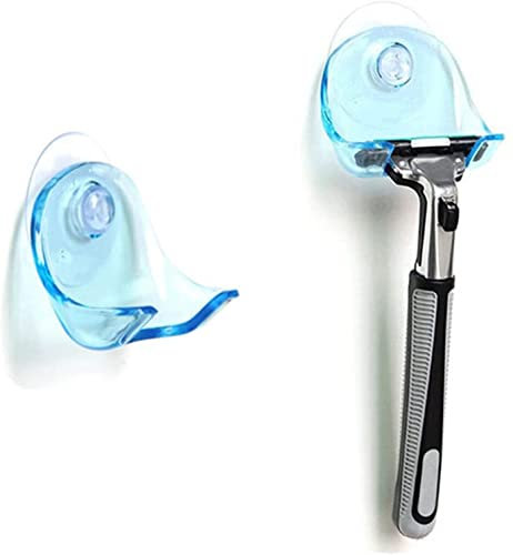 Razor Holder Plastic Razor Rack with Suction Shower Cup Hook Adhesive Washroom Bathroom Shaver Holder Suction,blue Creative and Popular