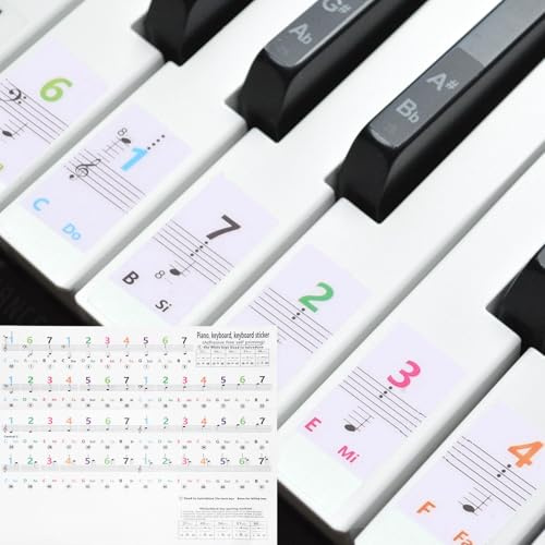 sourcing map Piano Key Stickers for 88/61/54 Keys, Numbers Keyboard Sticker Piano Notes Guide Removable for Beginners Learning, Colorful