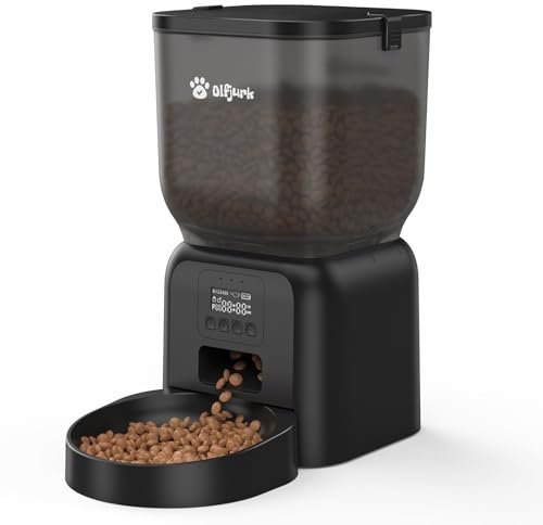 Olfjurk Automatic Cat Feeder, 4L Timed Auto Dry Cat Food Dispenser Programmable Control 1-6 Meals | Dual Power Supply with Desiccant Bag