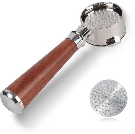 CAPFEI Bodenloser Siebträger 51mm Nur Kompatibel mit DeLonghi Dedica EC680/EC685/EC885 mit 3 Ohren und Holzgriff | Filter Basket 0.3mm Pores | Bonus 51mm Puck Screen