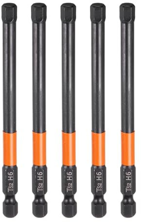 sourcing map 5pcs H6 Hex Head Drill Bit Wrench 6mm Metric Flat Tip 1/4 Hex Shank 100mm (4) Long Magnetic Black Phosphate Hexagonal Screw Driver Socket Industrial Screwdriver Power Bits