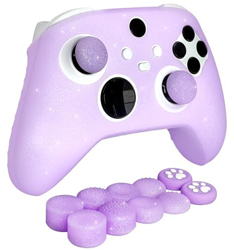 HLRAO Rutschfeste Silikon-Schutzhülle mit Glitzer, kompatibel mit Xbox Series X/S Controller, 8 Stück Glitzer-Daumengriffkappen und 2 Griffkappen.