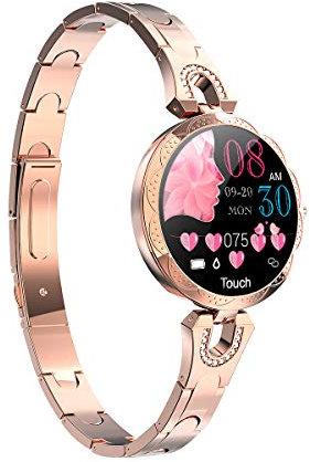 Reloj inteligente para mujer compatible con teléfonos iPhone, Samsung, Android, iOS. Pulsera inteligente con ciclo menstrual femenino, frecuencia cardíaca, presión arterial, fotografía remota (dorado)
