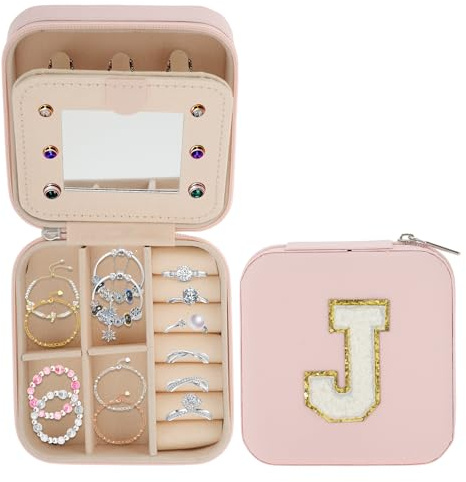 CAPASTEC Schmuck-Aufbewahrungsbox Mit Spiegel Pink 1 Stück Für Reise | Material: PVC & Perlenfleece, Größe: 10x10x5cm, Für Halskette Ohrringe Ring