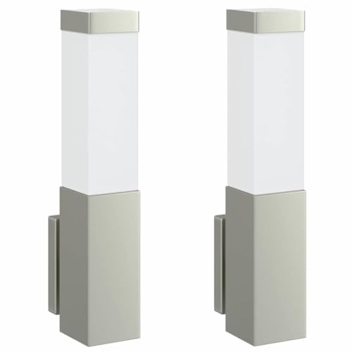 vidaXL Outdoor Wall Lights 2 pcs Silver 10.5 x 6 x 35 cm, Garden and Terrace, Modern Living Room Lighting, Rectangular Lamp, Stainless Steel Light Fixture, Minimalist Indoor Design
