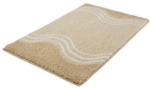 Kleine Wolke Badteppich Move Sandbeige 65 x 115 cm | OEKO-TEX zertifiziert, rutschhemmende Unterseite, für Fußbodenheizung, maschinenwaschbar, 100% Polyester