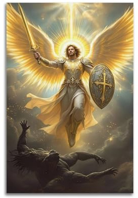 CKJenjBKm Saint Michael der Erzengel religiöse Kunst, Poster, ästhetischer Leinwand-Kunstdruck, Heimdekoration für Schlafzimmer, Wohnzimmer, 30 x 45 cm, ungerahmt, Beige