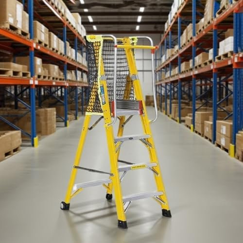 Escabeau Échelles D'entrepôt avec Roues et Plateforme, 3/4 Marches Escabeau Roulantes Chariot, Marche Pied Pliable pour Garde-manger Garage, Tabouret Pliant pour Étagère de Magasin(Platform height: 11