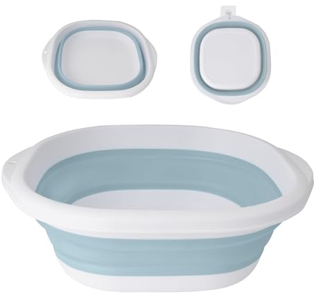 SZWLJ Blue & White Small(3.5L) Thickened Collapsible Washing Up Bowl | Foldable Storage Basin for Kitchen/Camping, collapsible bowl basin, Lightweight Portable for Travel & Home Use