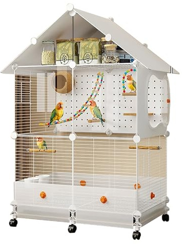Großer Vogelkäfig für Papageien, Geräumige Dachterrassen-Voliere für Sonnensittich, Wellensittich, Fink, Grünwangensittich, Wellensittich – Funktionales und Haltbares Design