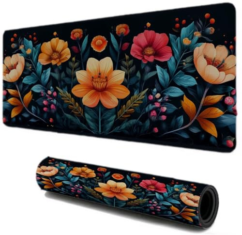 Tapis de Souris, Tapis de Souris Gamer 800x300, Haute Précision et Vitesse sous Main Bureau, Base en Caoutchouc Antidérapant, Accessoire Bureau pour Ordinateur Portable PC (Simplicité Fleurs) I-106
