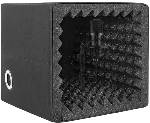 FREEAMG Portable Sound Recording Vocal Booth Box, Foldable Microphone Isolation Shield with High Dense Sound Absorbing Foam, Recording Studio Sound Echo Absorbing Box for odcast Music Voice Over(S)