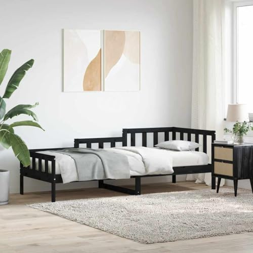 YuuSsea Tagesbett Schwarz 80x200 cm Massivholz Kiefer, vielseitiges Schlafsofa, Robustes Bettgestell mit Stauraum, modernes Design für Gästezimmer