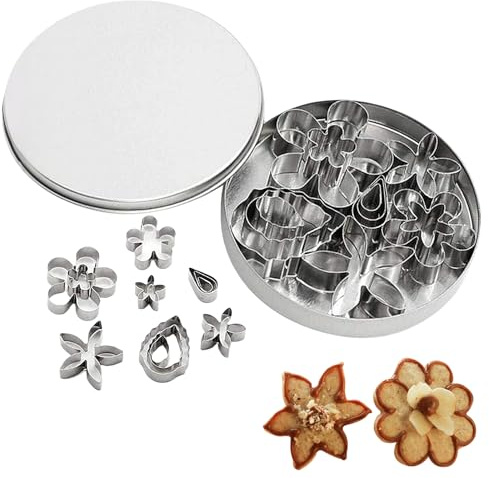 12 Pcs Spring-Loaded Mini Cookie Cutters Set, Food-Grade Metal Biscuit Cutters with Leaf Rose Petal Teardrop Flower Shapes, Sugar Craft DIY Cake Decorating Tools for Baking, Fondant, Clay Modeling
