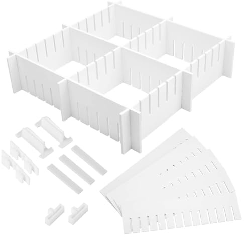 HOODANCOS PP Schubladeneinteiler 34 Stück 47x5cm Weiß mit T Stücken und Clips für Schubladenorganisation im Haushalt