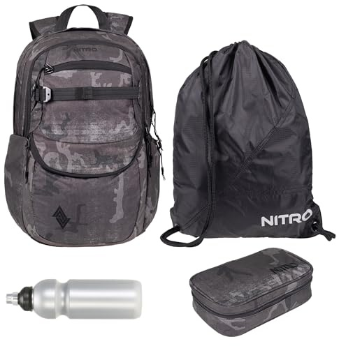 NITRO Schulrucksack 4 Teile Set Future Hero Forged Camo 1984 rtmf | Schulrucksack Jungen Mädchen Schultasche Schulmappe Rucksack Box Sportbeutel Trinkflasche Laptopfach
