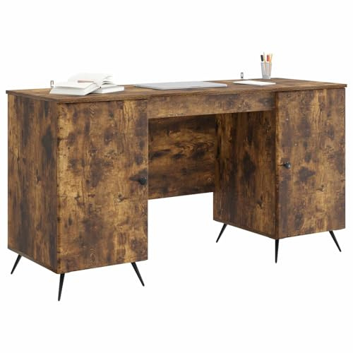 vidaXL Schreibtisch Geräucherte Eiche 142,5 x 50 x 75 cm Holzwerkstoff, Wohnzimmermöbelset, robust, modernes Design, viel Stauraum, rechteckige Anordnung, perfekt für Deko und Raum