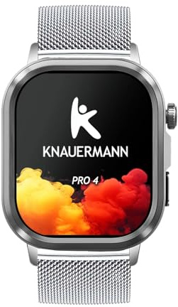 Knauermann PRO 4 EKG-Gesundheitsuhr mit Telefonfunktion – Smartwatch in Silber – Puls, Blutdruck, HRV, Schlafanalyse – Für Damen und Herren – Milanaisearmband Silber