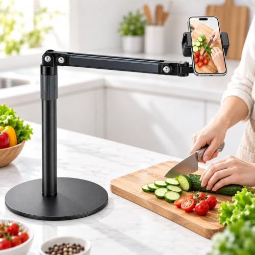 Mechprip Supporto Telefono Scrivania con Base Robusta, Porta Cellulare da Tavolo Multiuso, 360° Supporto Cellulare da Tavolo, Porta Cellulare per Riprese Video, Live Streaming, Cucina e Pittura