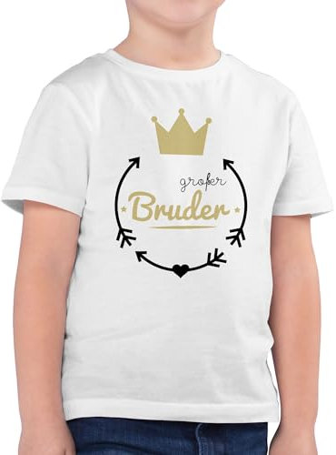 Kinder T-Shirt Jungen - Großer Bruder - Krone - 104 (3/4 Jahre) - Weiß - geschwisterkind Geschenk Geburt Big Brother Tshirt große brüder bro Shirt Oberteile Geschwister Bruder Grosse Shirts