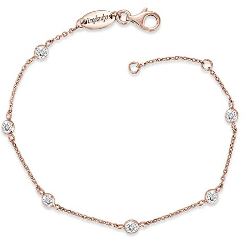 Engelsrufer Damen Armband aus rosévergoldetem Sterling Silber besetzt mit 6 Zirkonia Steinen, Karabinerverschluss, in zwei Längen verstellbar, nickelfrei, ERB-LILMOON-ZI-R