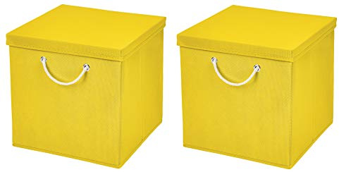 StickandShine 2er Set Gelb Faltbox 30 x 30 x 30 cm Aufbewahrungsbox faltbar mit Kordel und mit Deckel