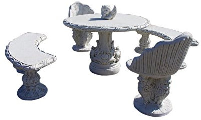 Antikes Wohndesign Garten Sitzgruppen Set 2 x Bank oder 2 x Sessel 1 x Tisch Steinmöbel