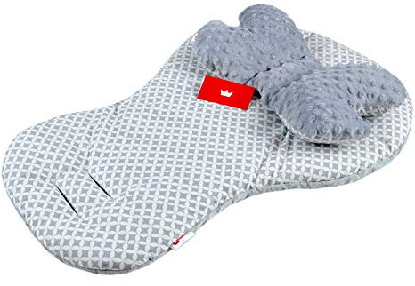 BABYLUX Kinderwagen SITZAUFLAGE Kissen Gurtschoner f. Buggy Autoschale Einlage (5. Grau + Maroko, 2 Tlg Sitzauflage + Kissen)