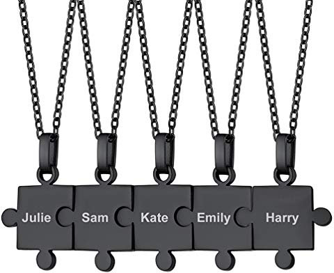 PROSTEEL Halskette für Männer Jungen schwarz Edelstahl 5-Teilig Puzzle Anhänger Namen personalisiert Partnerketten für Freundschaft Familien Brüder