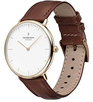 Nordgreen skandinavische Designuhr - analoges Quarzwerk, weißes Zifferblatt, austauschbare Leder/Mesh-Armbänder, stilvolle Armbanduhr, Unisex, wasserbeständig, modern, Modell Native
