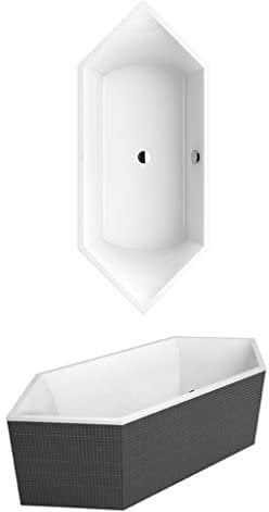 Villeroy und Boch Badewanne Quaryl Sechseck Squaro Duo Slim Line, UBQ190SQS6V 1892x794mm, inkl. Wannenfüße, Wannenrand 20mm, Farbe: weiß-Alpin - UBQ190SQS6V-01