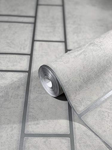 marburg Tapete Grau Silber Vliestapete Linien Grafisch Wohnzimmer, Schlafzimmer oder Küche Made in Germany 10,05m x 0,53m