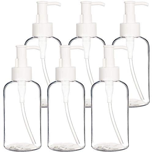 Youngever 6 Pacchi 250ML Plastica Bottiglie a Pompa, Bottiglie a Pompa in Plastica Ricaricabili con Blocco da Viaggio (Clear)