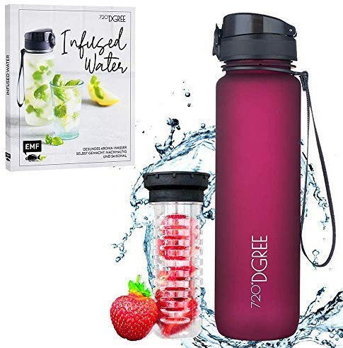 720°DGREE Bundle: Trinkflasche uberBottle + Rezeptbuch mit erfrischenden Sommerrezepten - 1500ml- softTouch +Fruchteinsatz - Leckere Getränke für Schule, Sport, Fitness, Gym, Wandern, Outdoor