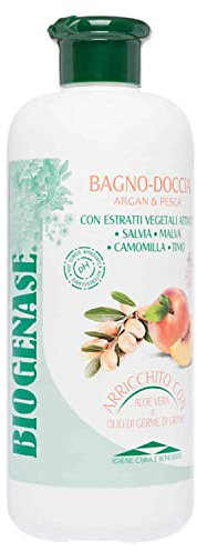 Biogenase - Entspannendes Duschgel mit Argan und Pfirsich - Feuchtigkeitsgel angereichert mit Aloe Vera und Weizenkeimextrakten - Badegel ohne Paraben, mit revitalisierender und reinigender Wirkung