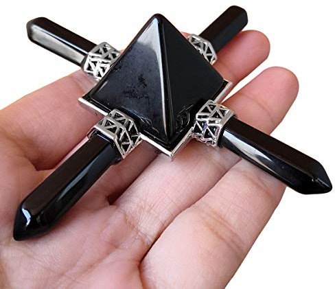 Lovionus89 4 Kristall Punkt Chakra Punkte Energie Generator Dekorieren Reiki Heilkristall Stein, Schwarzer Achat