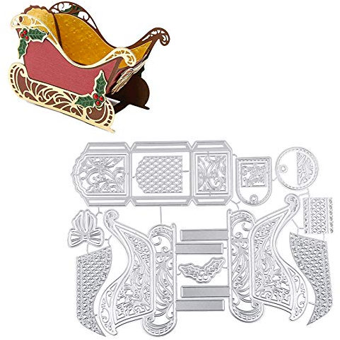 UFLF Stanzschablonen Weihnachten Schlitten Box Stanze Metall Prägeschablonen Stanzformen Cutting Dies für DIY Scrapbooking Karten Handwerk Geschenk Homedeko