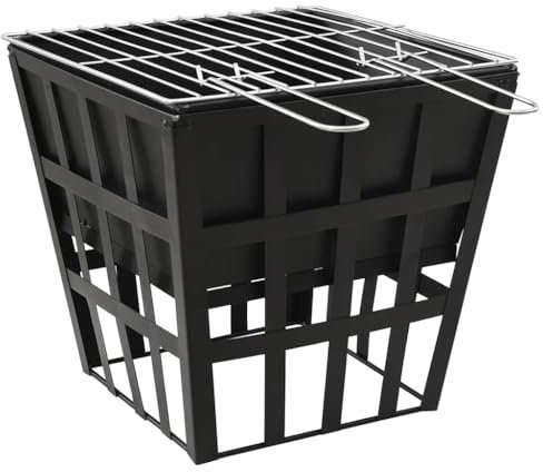 vidaXL Feuerstelle mit Grillrost 2-in-1 Grill Feuerschale Feuerkorb Terrassefeuer Gartenfeuer Terrassenofen BBQ Terrasse 34x34x48cm Stahl
