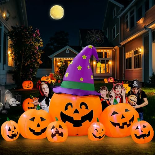Kalolary 7.9FT Halloween Deko Aufblasbarer Kürbis, Halloween Dekoration Set Halloween Party Dekoration Aufblasbare Kürbisdekoration mit eingebauten LEDs Gartendekorationen im Freien