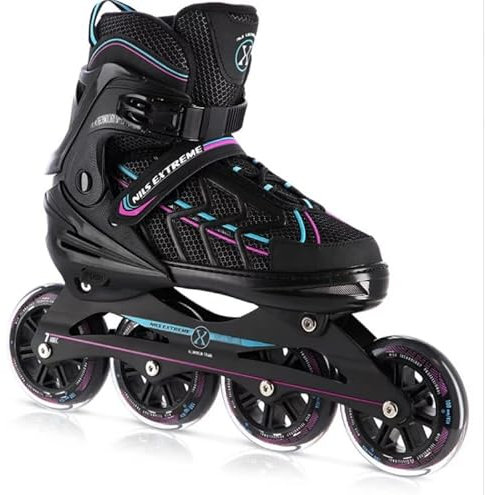 Nils Extreme Inliner für Erwachsene - Inline Skates Herren und Damen - ABEC7 Kugellager - Inliner Damen und Herren - Rollerskates Größenverstellbar 39-42 - Schwarz/Violett - NA1128