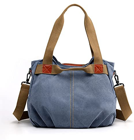 FANDARE Leinwand Handtaschen Schultertasche Damen Umhängetasche Vintage Frauen Arbeitstasche für Shopper Reisen Crossbody Messenger Bag Blau C