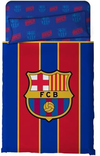 FUTBOL CLUB BARCELONA Juego de Sábanas Escudo Centrado Composición: 100% Algodón. (Cama 105cm)