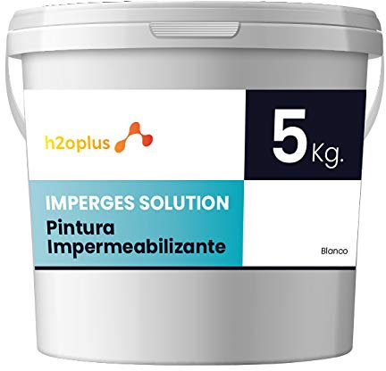 h2oplus Revestimiento Elástico Impermeabilizante PROFESIONAL · Pintura para Impermeabilizar parámetros horizontales · Pintura antihumedad · Color Blanco · 5KG (4,15 L)