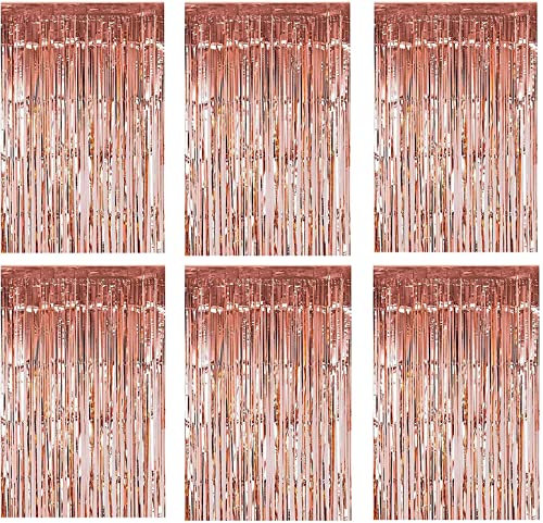 Lostwry 6 Stück Metallic Lametta Vorhänge Tinsel Vorhänge Folie Fransen Vorhang Schimmer Glitzervorhang Fringe für Geburtstag Hochzeit Weihnachtsfeier Tür Fenster Dekoration 1 x 2m (Roségold)