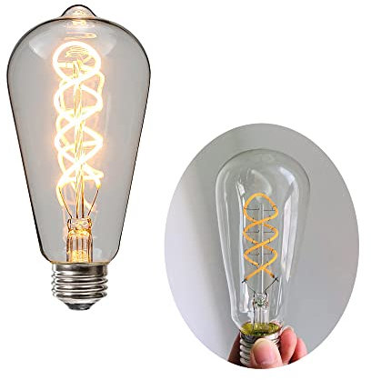 Ruihua 1 Packungen E27 4W Klarglas Doppelt Spiralförmige Flexible Glühbirne ST64 Vintage LED Glühlampe(40W Äquivalent) Warmweiß 2700K 400LM Nicht Dimmbare Retro Edison LED Energiesparlampe