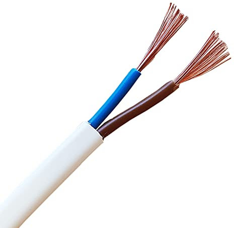 10m Stromkabel 2x0,75mm² 3G H03VV-F Schlauchleitung flach PVC Kabel Flachkabel (Weiß)