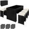 tectake® Bartisch mit Barhocker Set, Polyrattan Gartenbar Set mit Bartisch und 6 Barhocker mit weichen Sitzpolstern, Gartenmöbel Set inkl. Schutzhülle, ideal für Garten, Balkon, Terrasse - schwarz