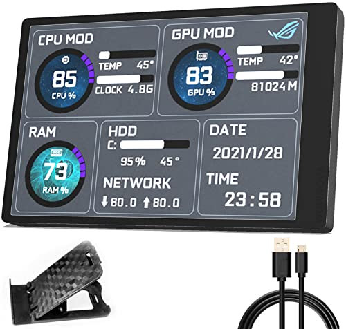 WOWNOVA Versione inglese Computer Temp Monitor, PC Sensor Panel Display, PC Temperatura Display per PC ARGB Computer Case Secondario Schermo Secondario, IPS USB Mini Schermo PC CPU RAM HDD Data