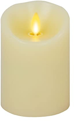 Luminara Scalloped Edge Flameless LED Candle - Ivory 4 x 5.3 - Real Wax Pillar Battery Operated Moving Flame w/Timer Unscented 1000Hr Runtime